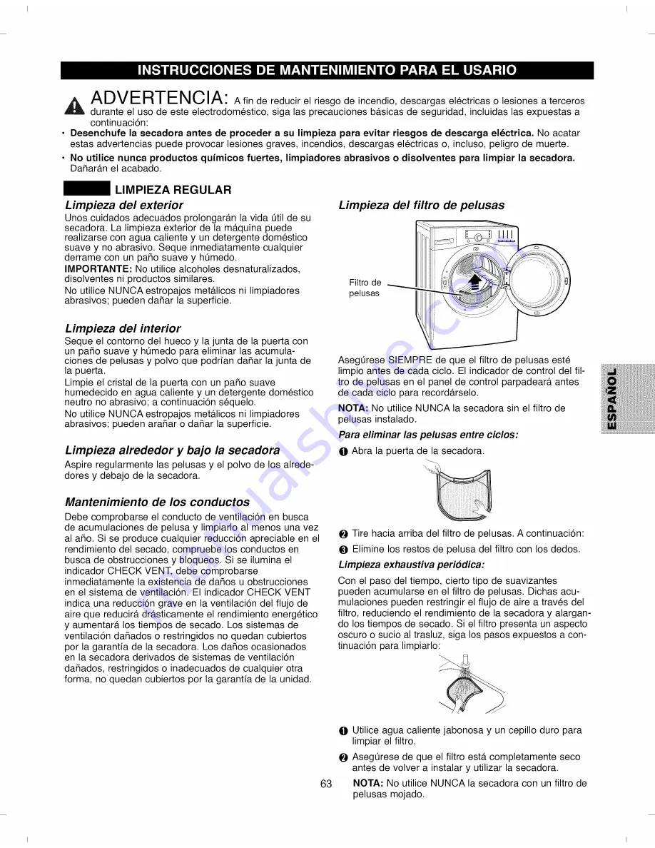 Kenmore 796.8002#9 Series Use And Care Manual Download Page 63