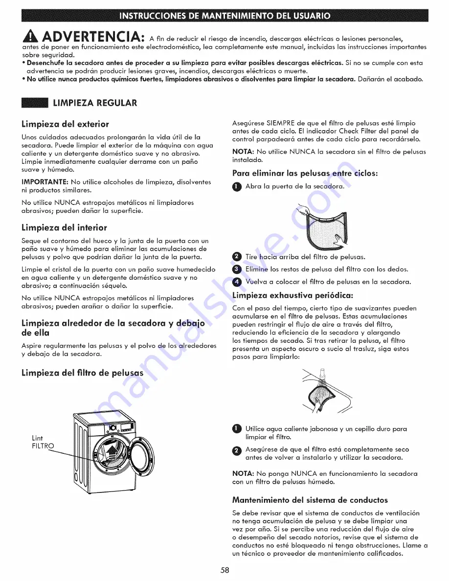 Kenmore 796.8127 Series Use & Care Manual Download Page 58