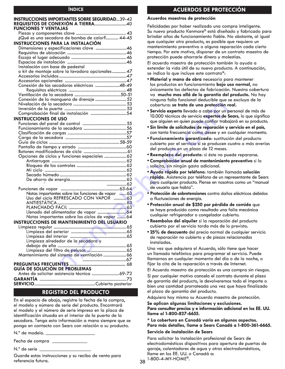 Kenmore 796.8159 series Use & Care Manual Download Page 38