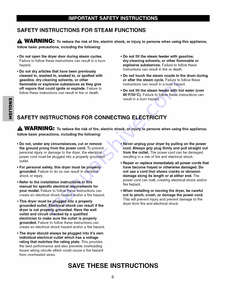 Kenmore 796.8219 Use & Care Manual And Installation Instructions Download Page 6