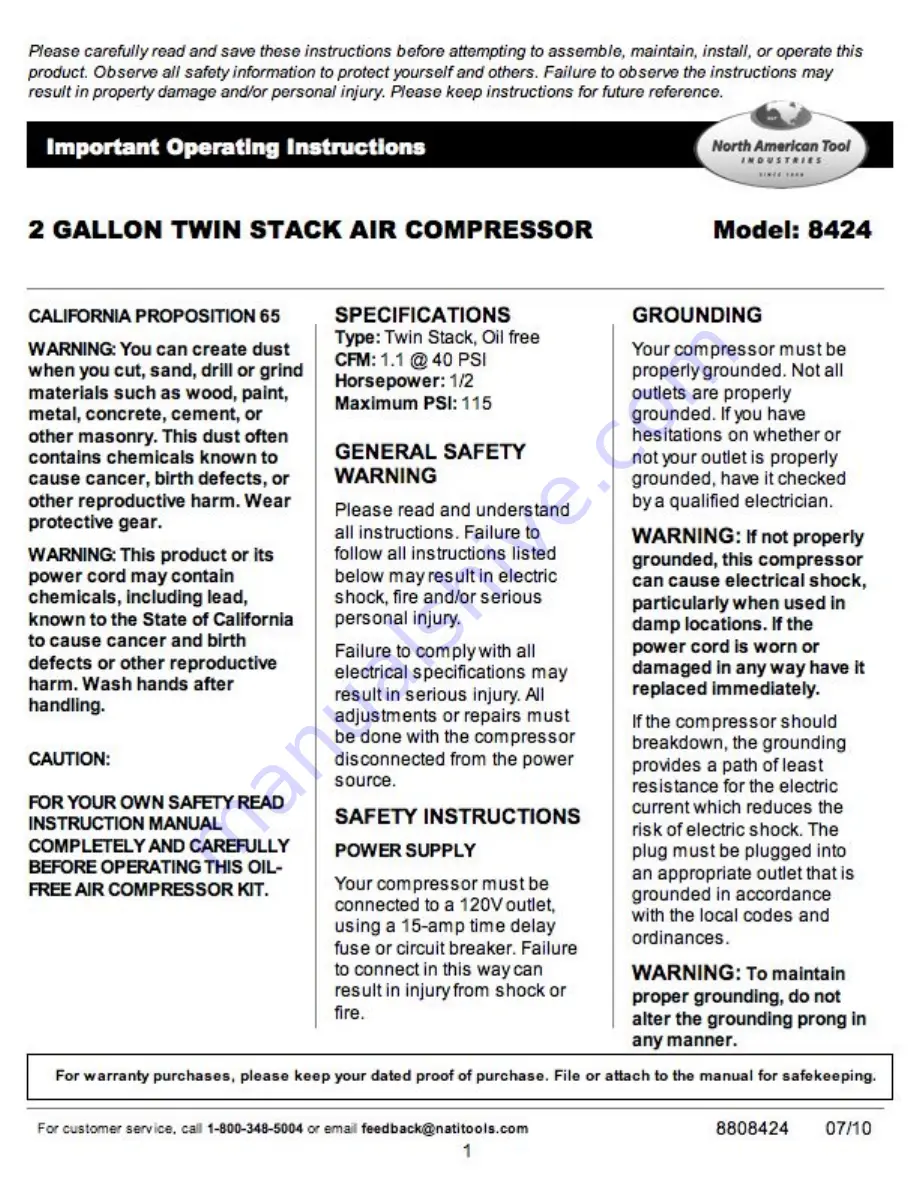 Kenmore 8424 Operating Instructions Manual Download Page 1