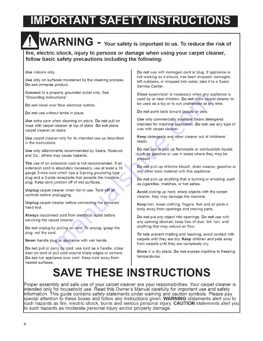 Kenmore 85930 Owner'S Manual Download Page 4