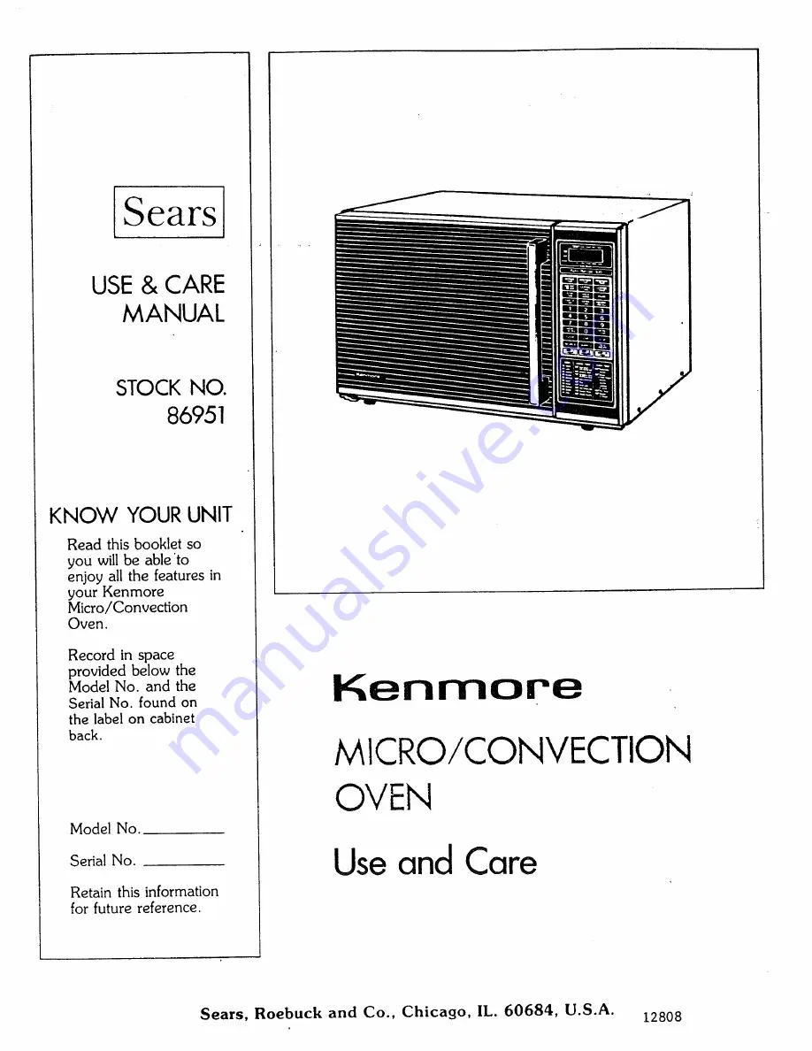 Kenmore 86951 Use And Care Manual Download Page 1