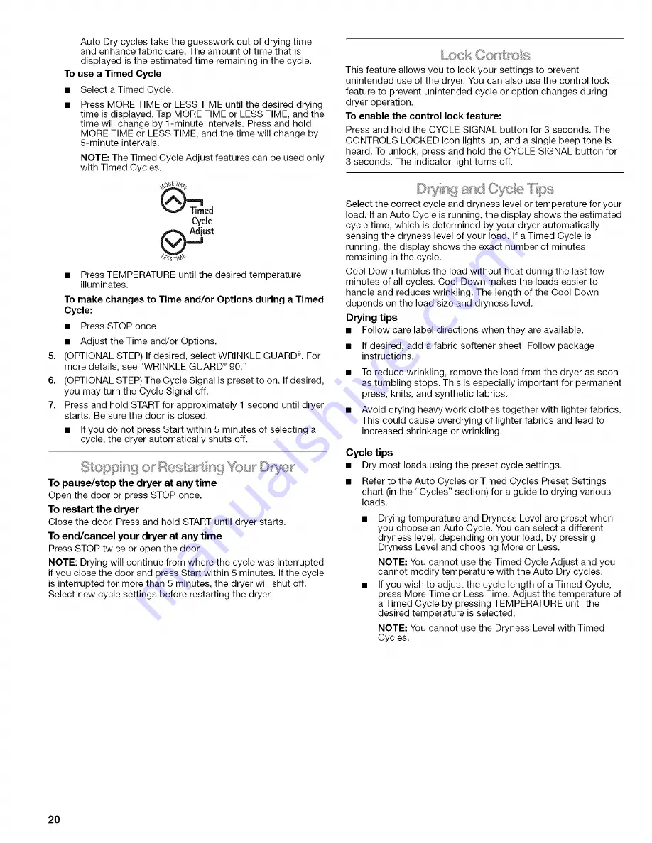 Kenmore 8751 - 6.7 cu. Ft. HE2 Electric Dryer Use And Care Manual Download Page 20