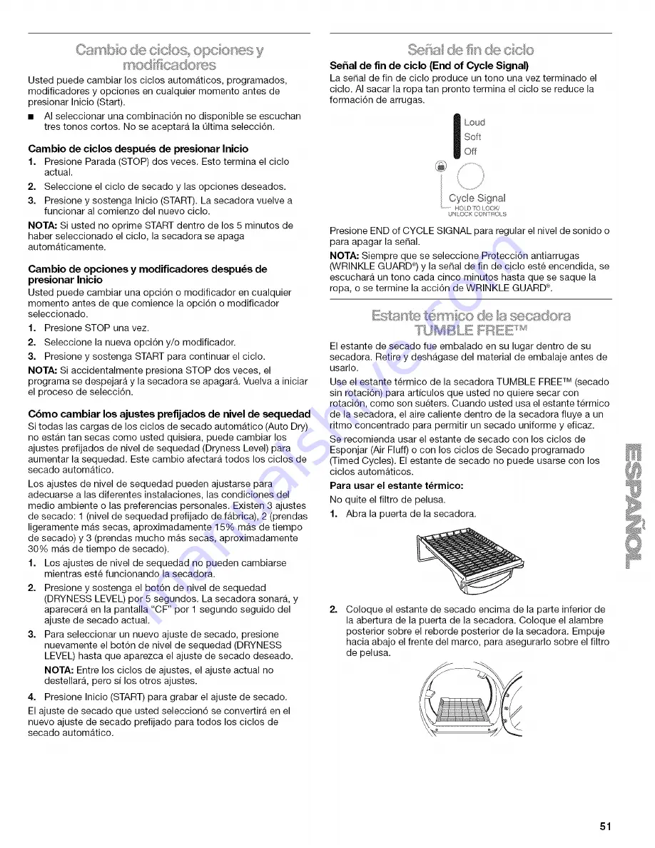 Kenmore 8789 - Elite HE3 7.0 cu. Ft. Electric Dryer Use And Care Manual Download Page 51