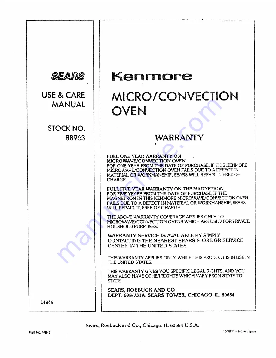 Kenmore 88963 Use And Care Manual Download Page 51