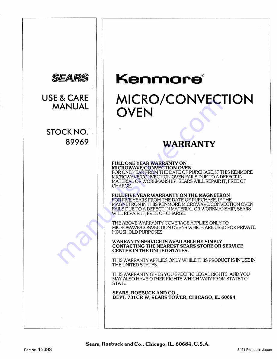 Kenmore 89969 Use And Care Manual Download Page 24