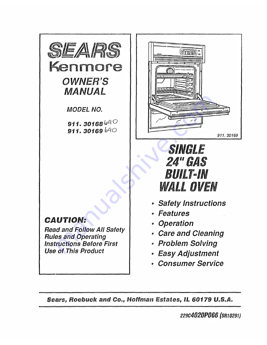 Kenmore 911.30168690 Owner'S Manual Download Page 1