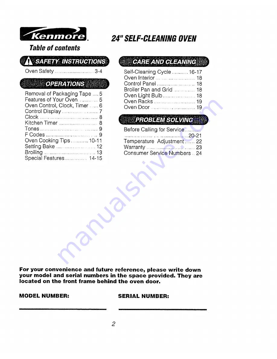 Kenmore 911.40465 Скачать руководство пользователя страница 2