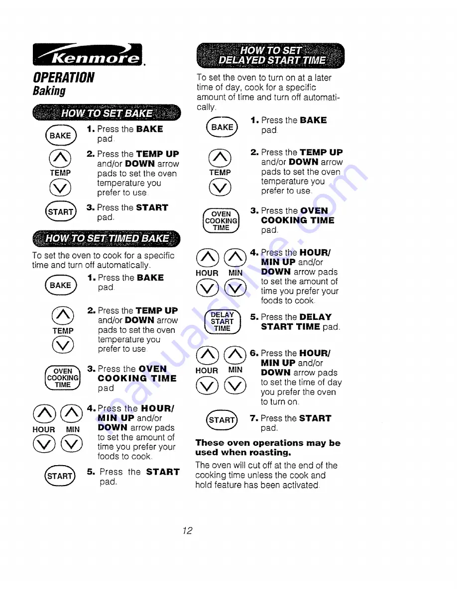 Kenmore 911.40465 Owner'S Manual Download Page 12