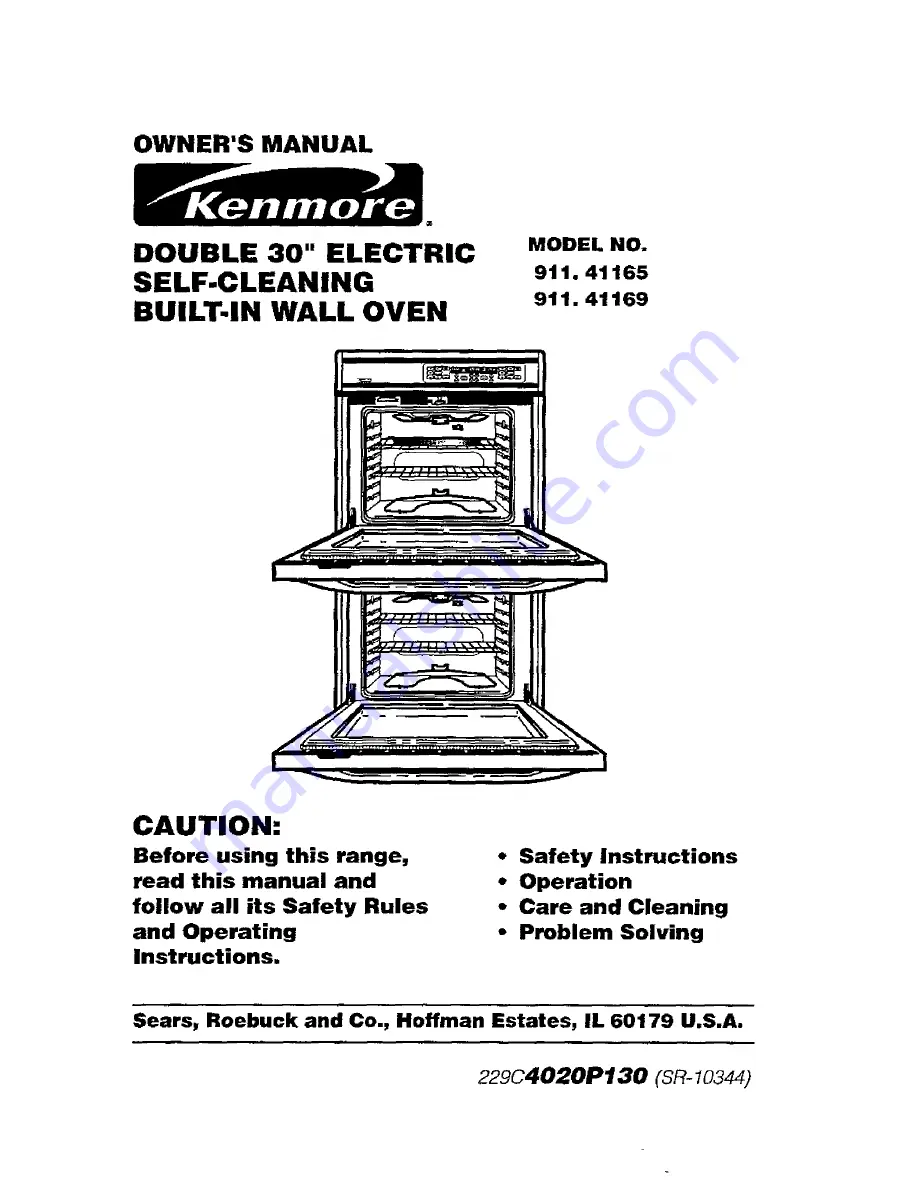 Kenmore 911.41165 Owner'S Manual Download Page 1