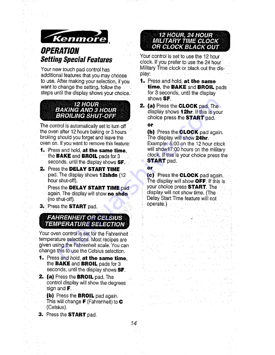 Kenmore 911.41165 Owner'S Manual Download Page 14