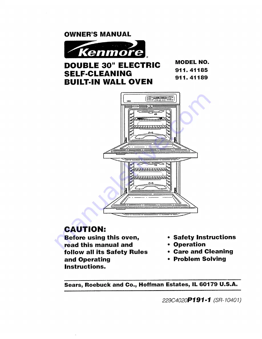 Kenmore 911.41185 Owner'S Manual Download Page 1