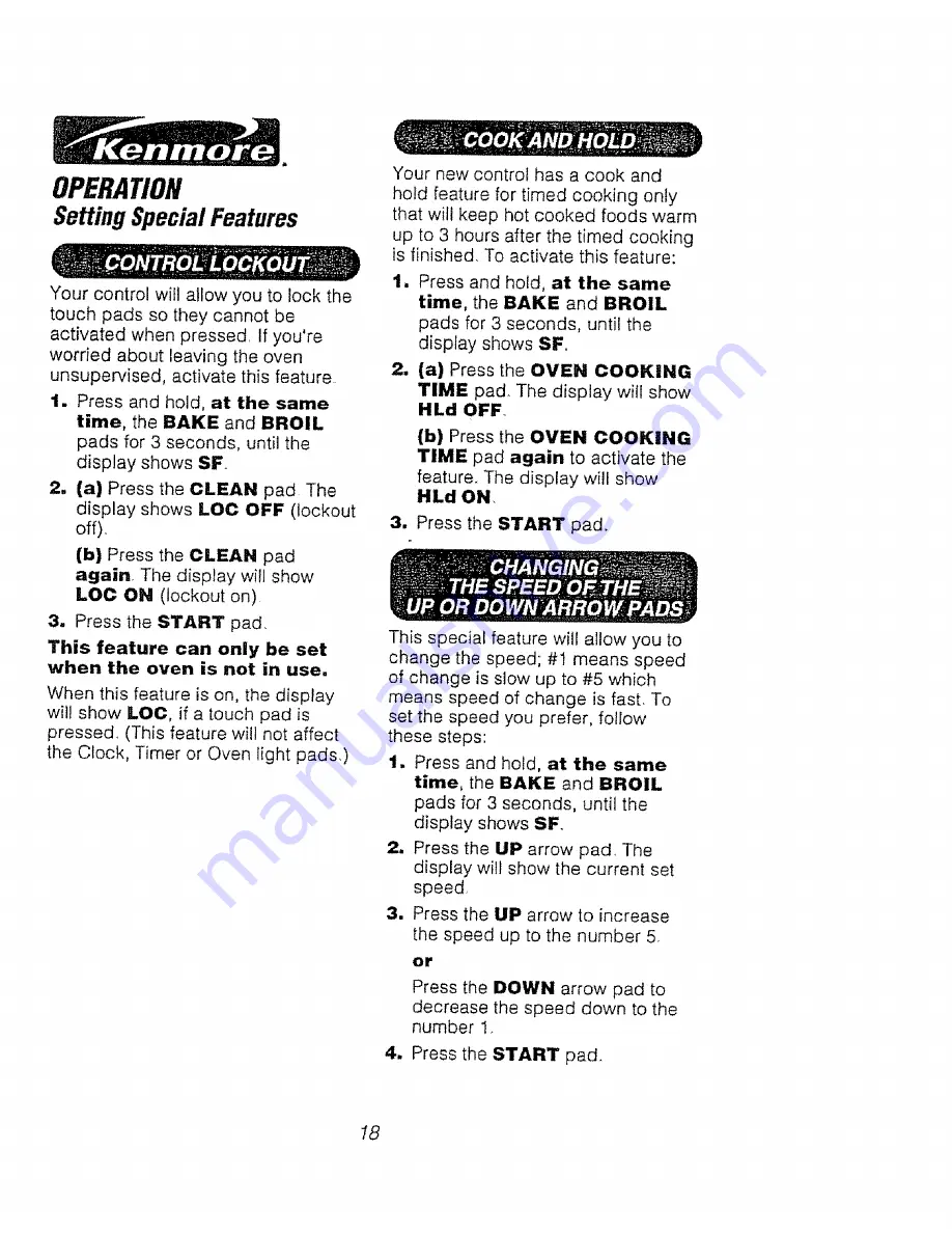 Kenmore 911.46565 Owner'S Manual Download Page 18