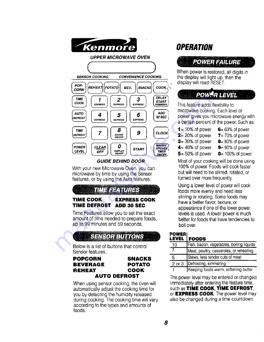 Kenmore 911.49485 Owner'S Manual Download Page 8