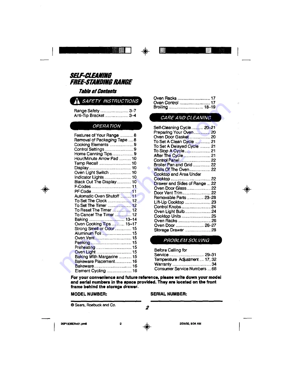 Kenmore 911.93501 Use And Care Manual Download Page 2