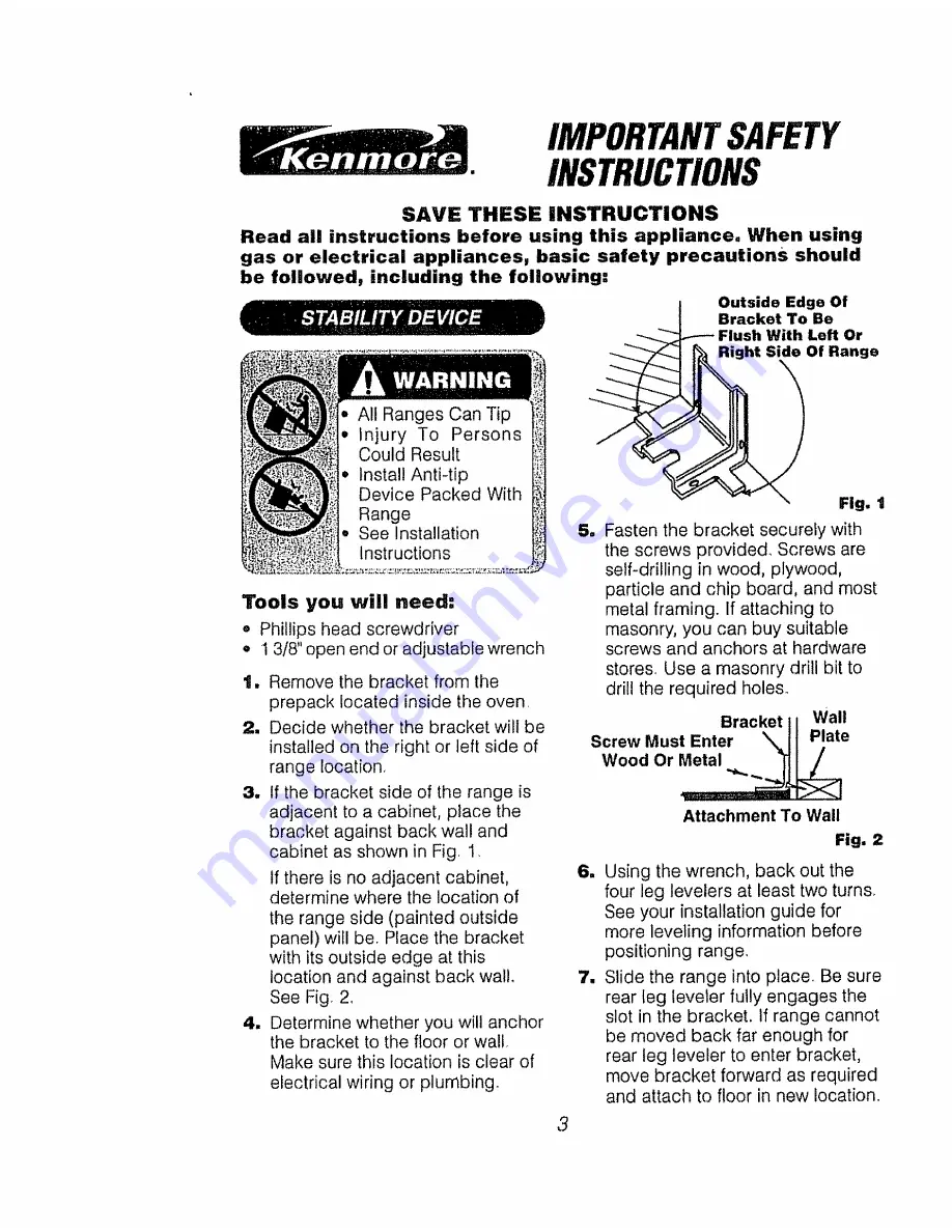 Kenmore 911.95975 Owner'S Manual Download Page 3