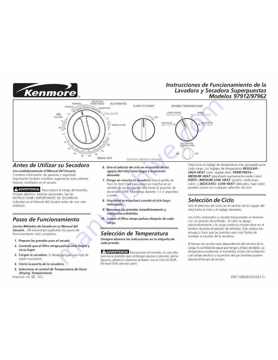 Kenmore 9796 - 27 in. Laundry Center Скачать руководство пользователя страница 5