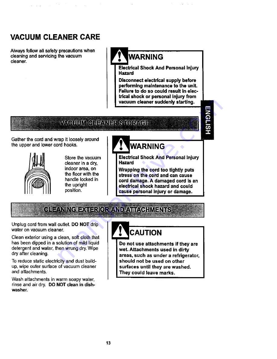 Kenmore ASPIRADORA 116.34728 Owner'S Manual Download Page 13