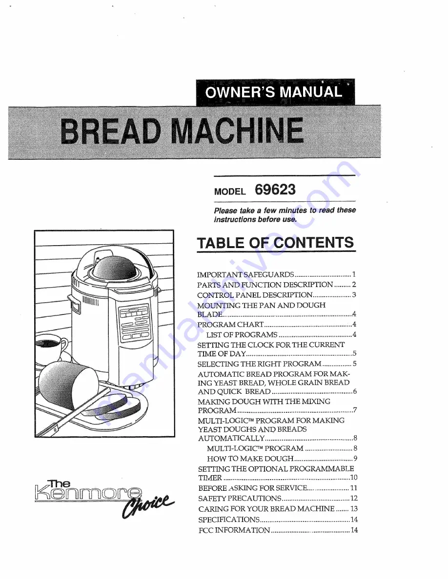 Kenmore Choice 69623 Owner'S Manual Download Page 1