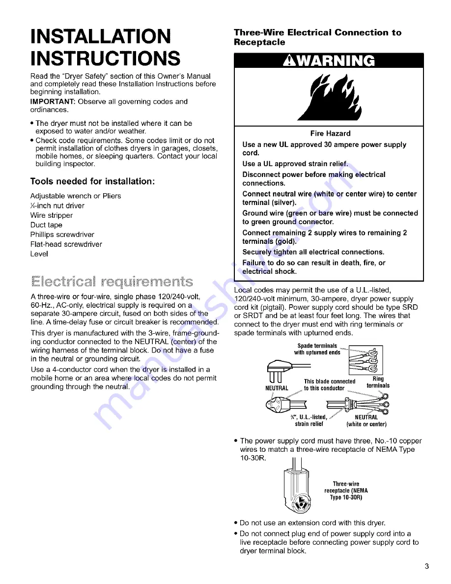 Kenmore Clothes Dryer Скачать руководство пользователя страница 3