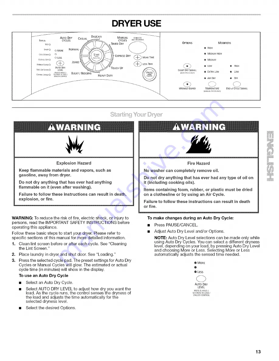 Kenmore ELITE 110.C8508 Use & Care Manual Download Page 13