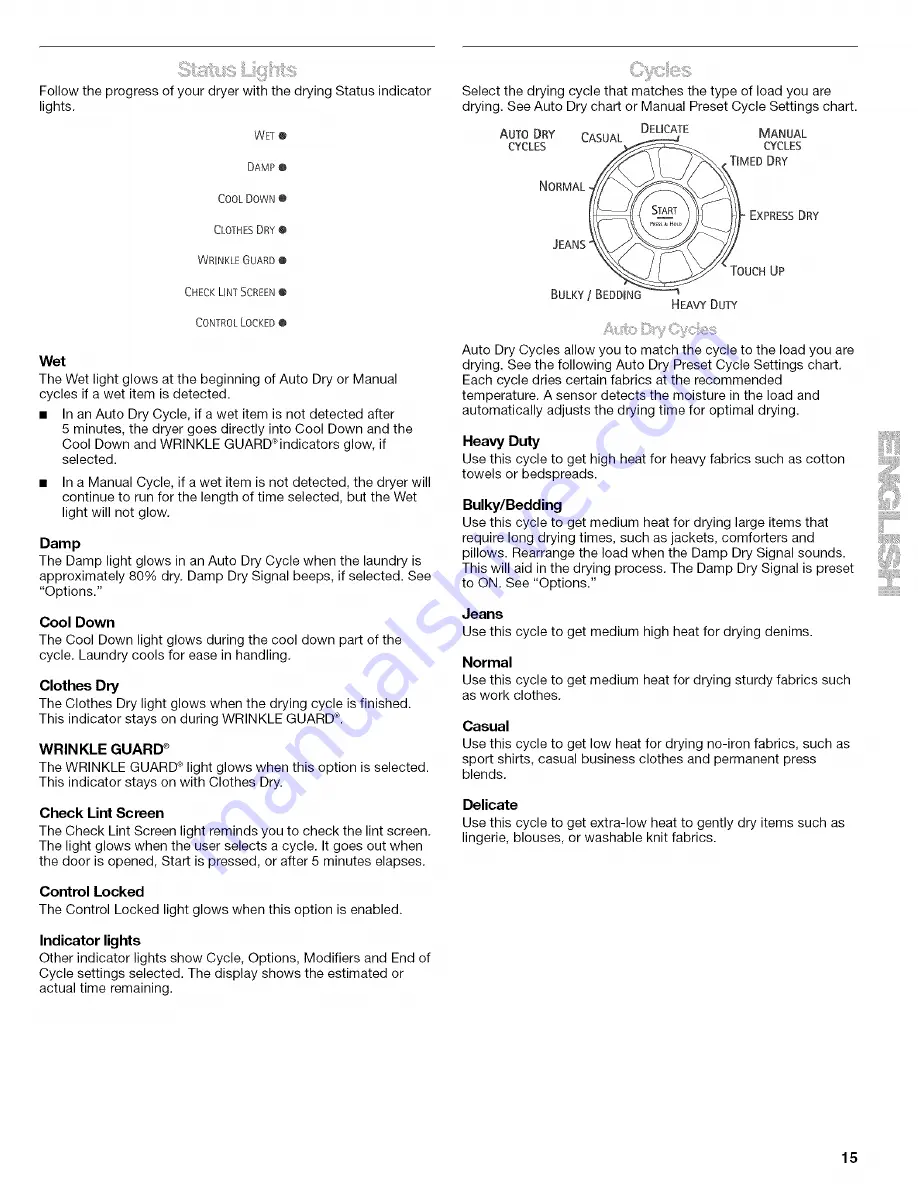 Kenmore ELITE 110.C8508 Use & Care Manual Download Page 15