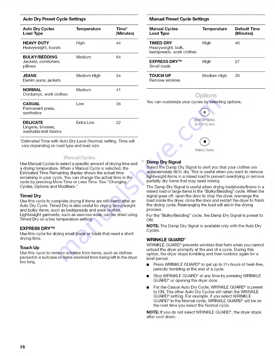 Kenmore ELITE 110.C8508 Use & Care Manual Download Page 16