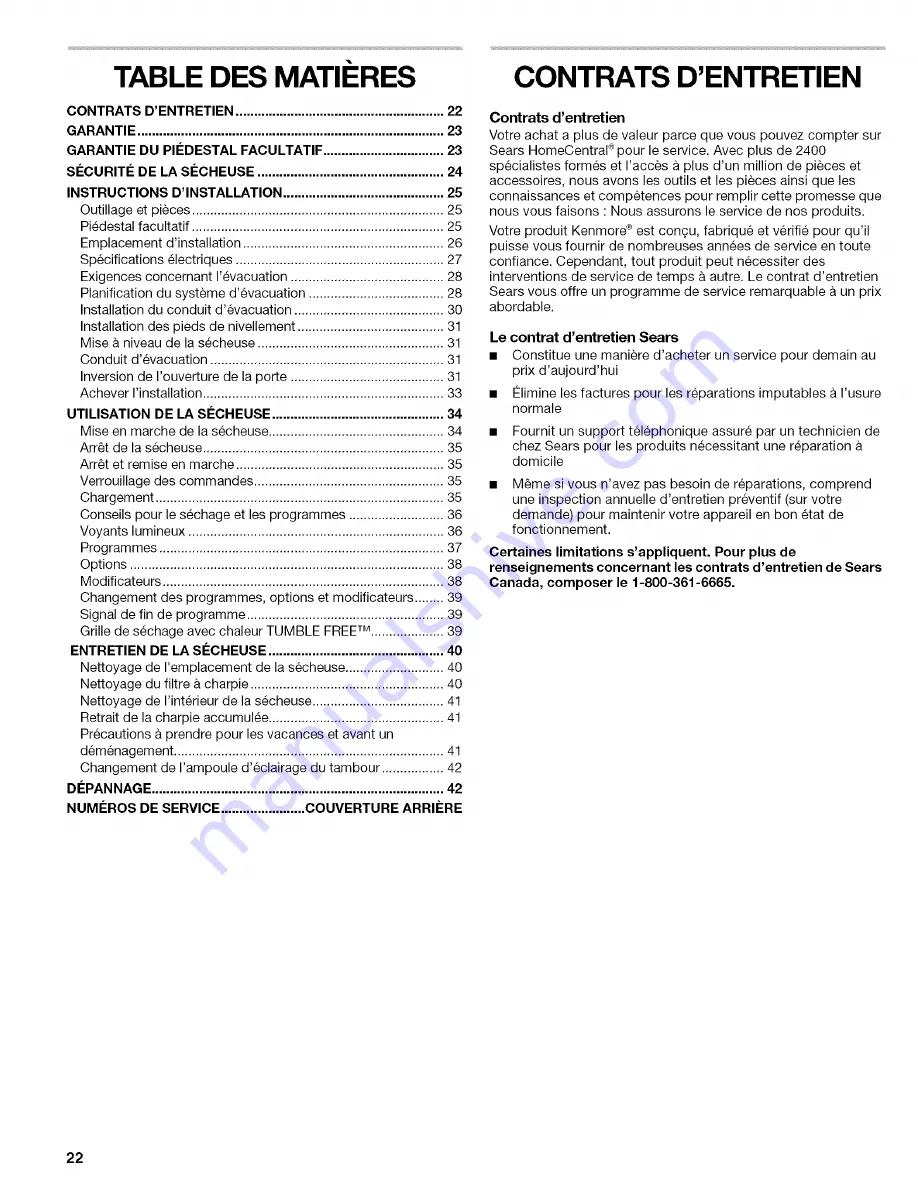 Kenmore ELITE 110.C8508 Use & Care Manual Download Page 22