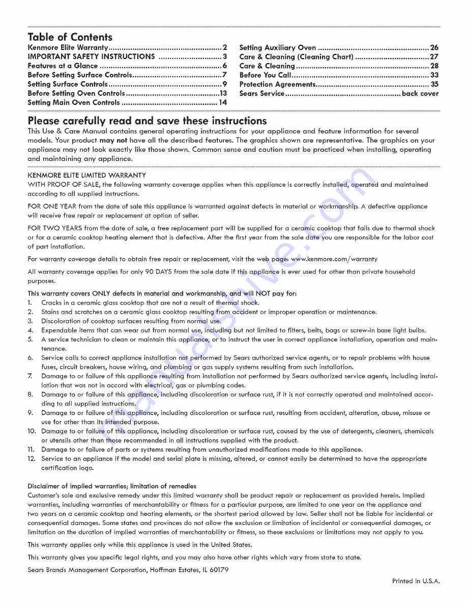 Kenmore Elite 790.9715 series Use And Care Manual Download Page 2