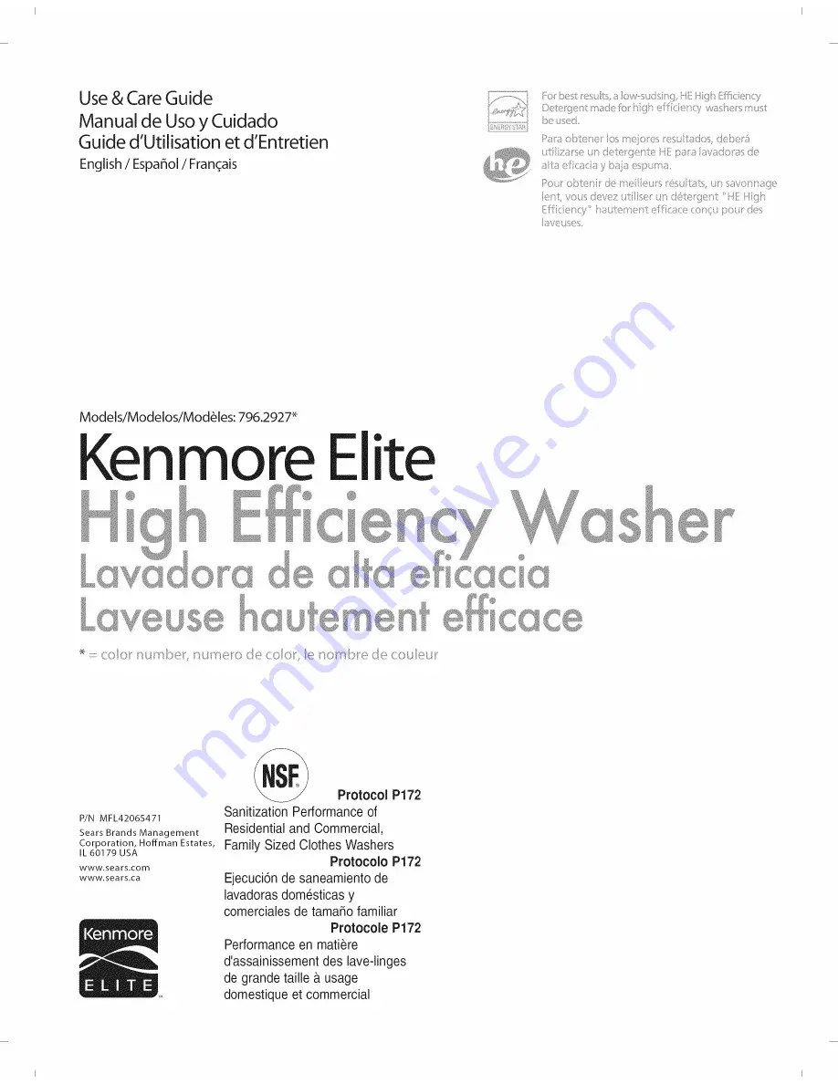 Kenmore ELITE 796.2927 Series Скачать руководство пользователя страница 1