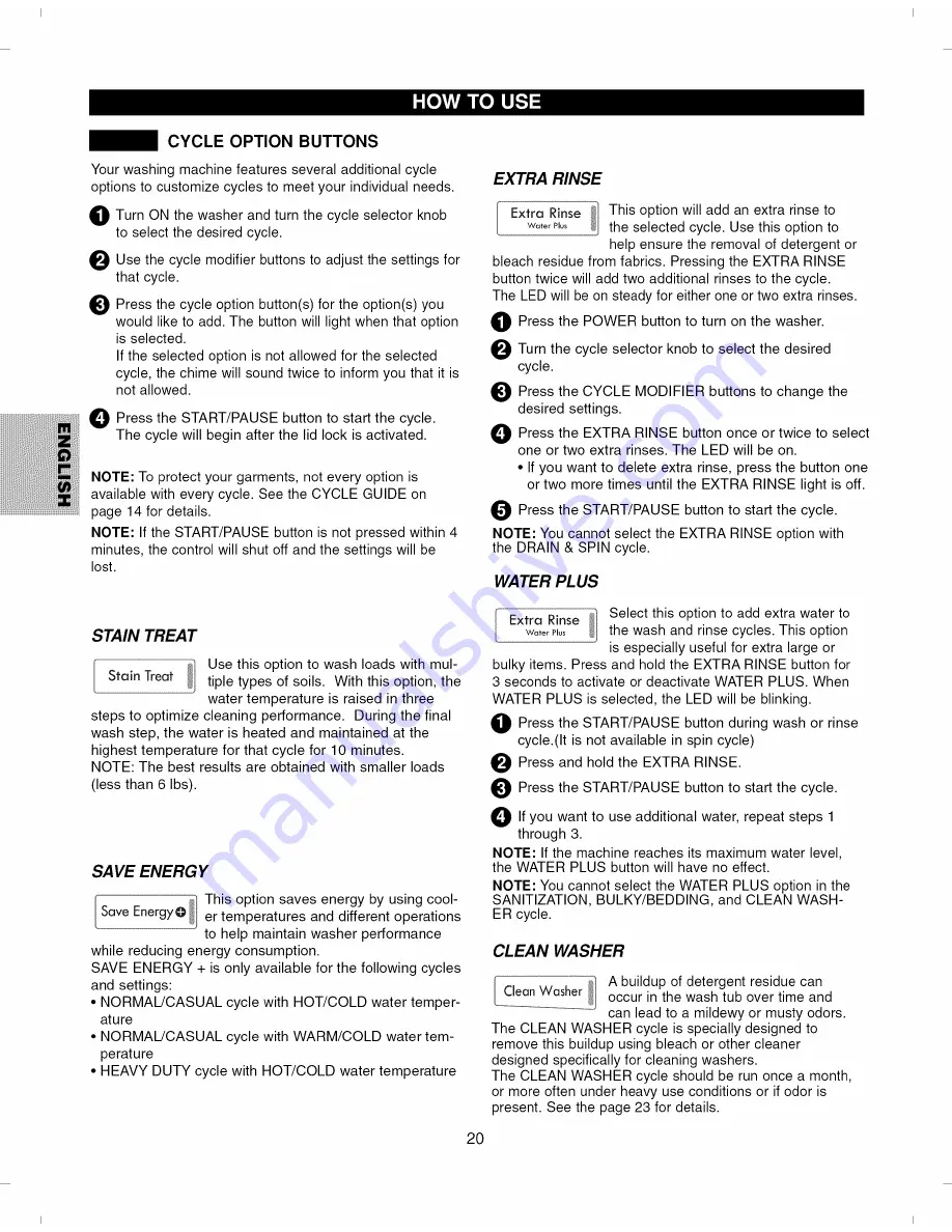 Kenmore ELITE 796.2927 Series Use And Care Manual Download Page 20