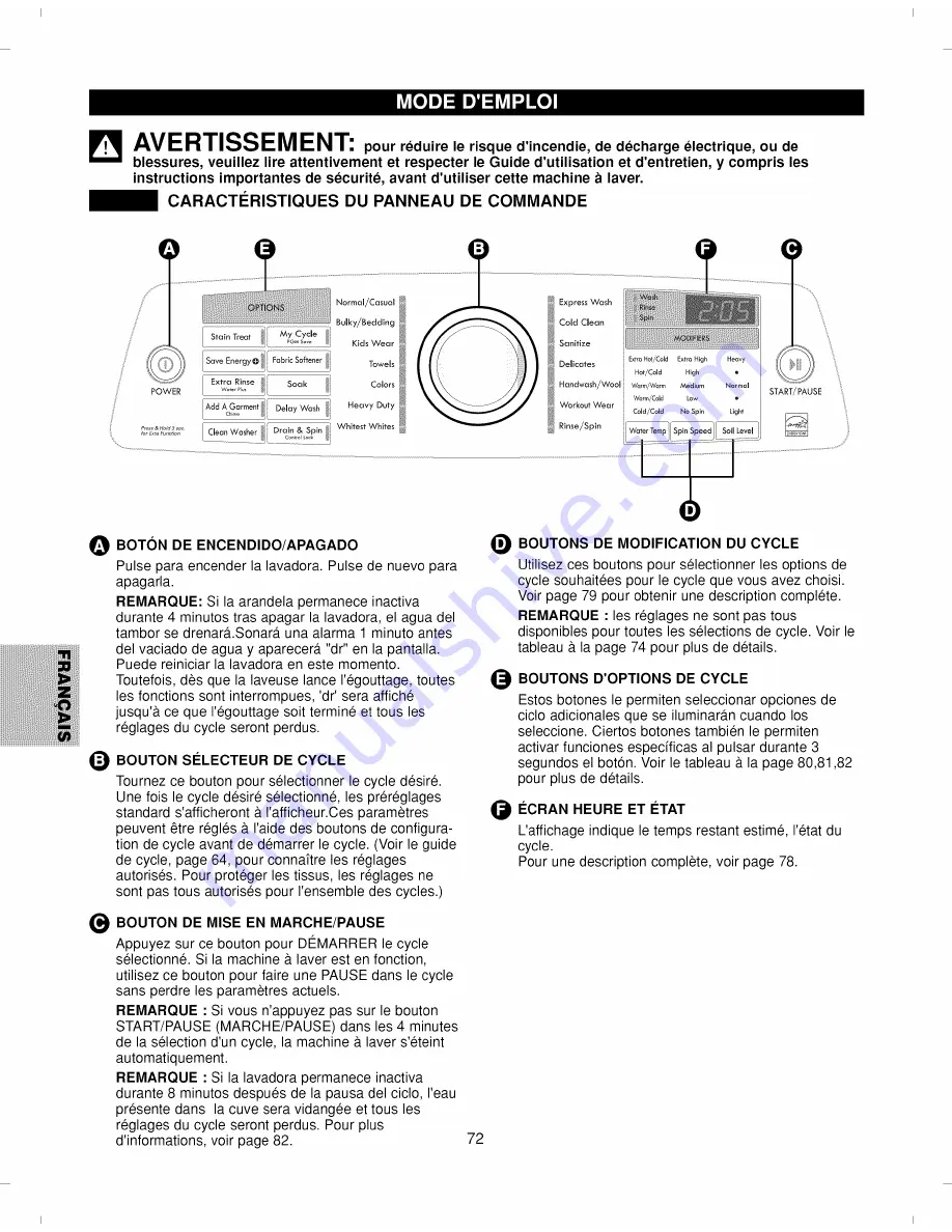 Kenmore ELITE 796.2927 Series Скачать руководство пользователя страница 72