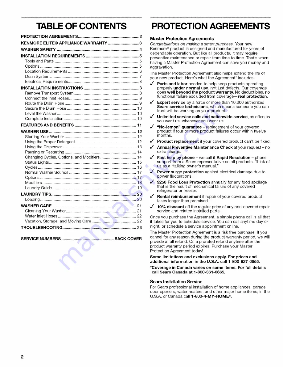 Kenmore Elite HE5t Steam 110.4770 Series Use & Care Manual Download Page 2