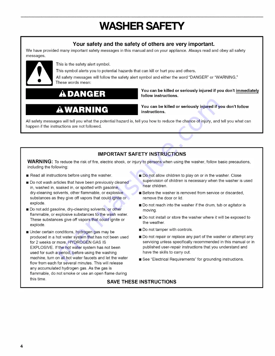 Kenmore Elite HE5t Steam 110.4770 Series Use & Care Manual Download Page 4