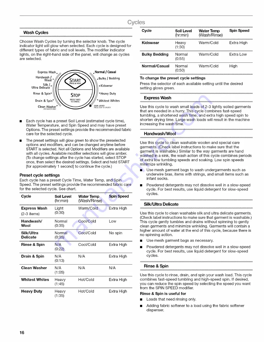 Kenmore Elite HE5t Steam 110.4770 Series Use & Care Manual Download Page 16