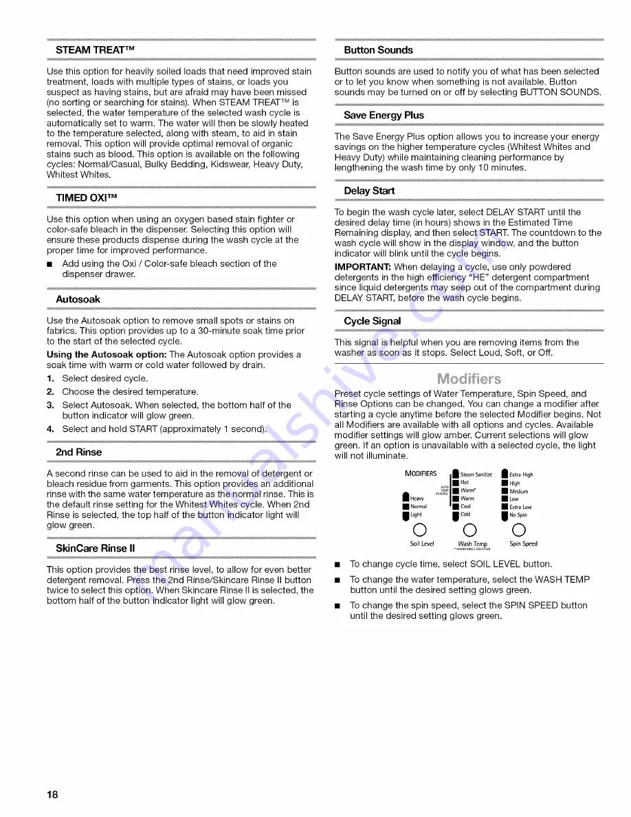 Kenmore Elite HE5t Steam 110.4770 Series Use & Care Manual Download Page 18