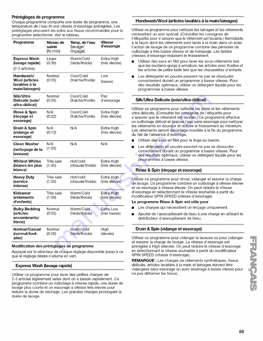 Kenmore Elite HE5t Steam 110.4770 Series Use & Care Manual Download Page 69