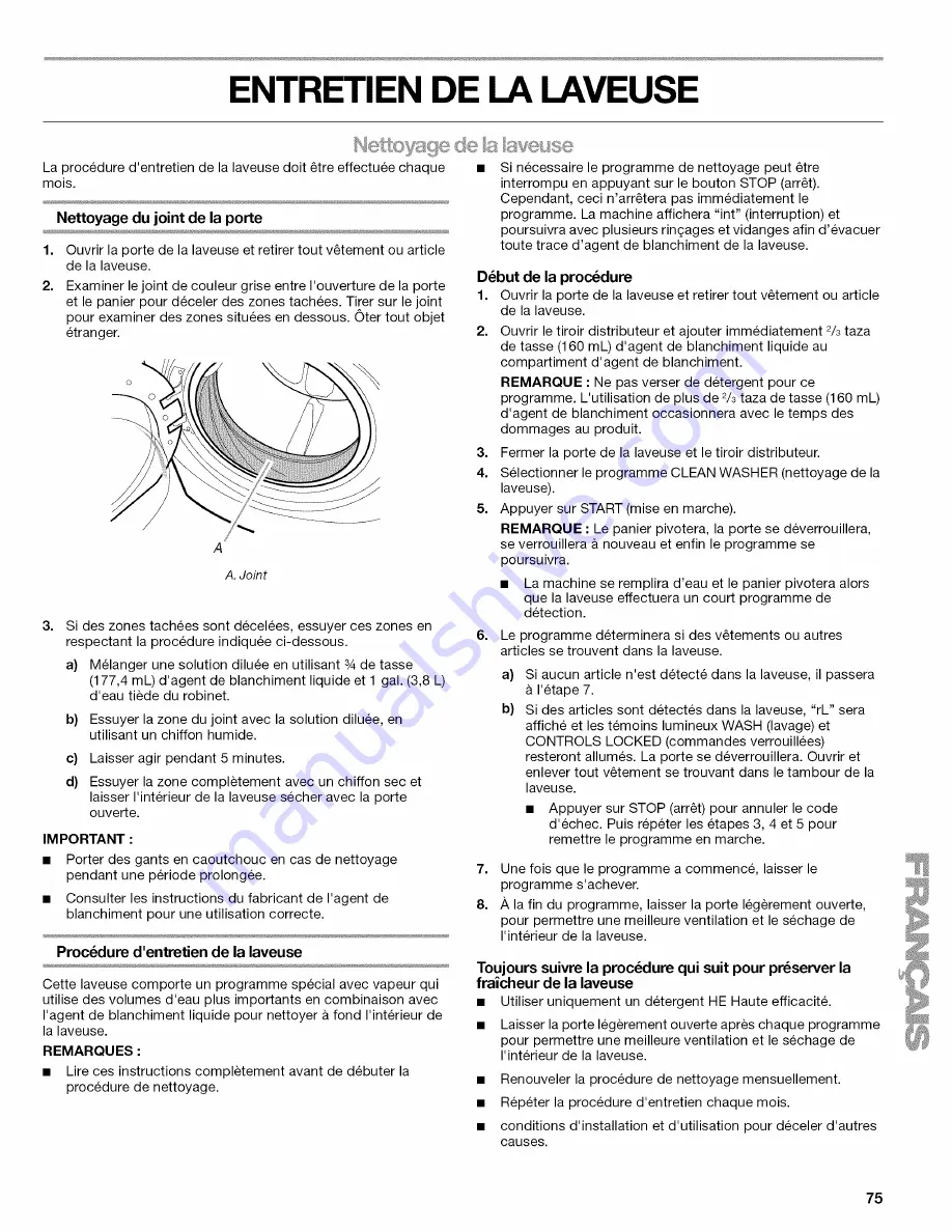 Kenmore Elite HE5t Steam 110.4770 Series Use & Care Manual Download Page 75