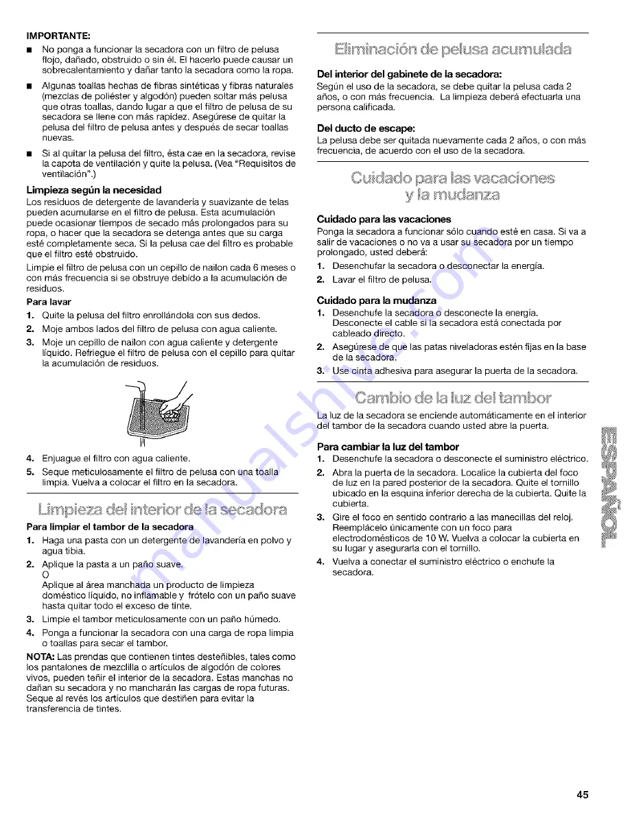 Kenmore Elite SENSOR SMART 110 Use & Care Manual Download Page 45