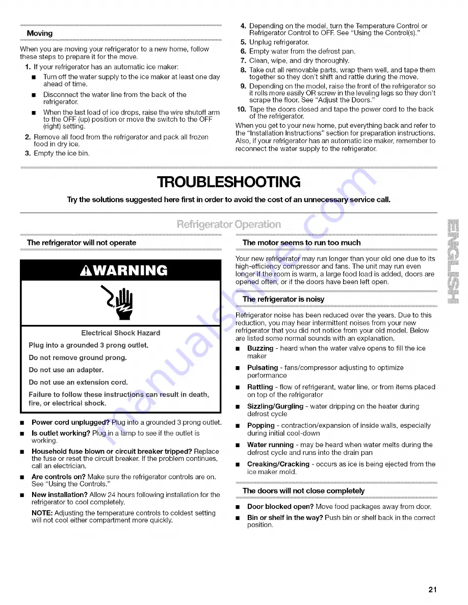 Kenmore Elite Side by Side Refrigerator Use & Care Manual Download Page 21