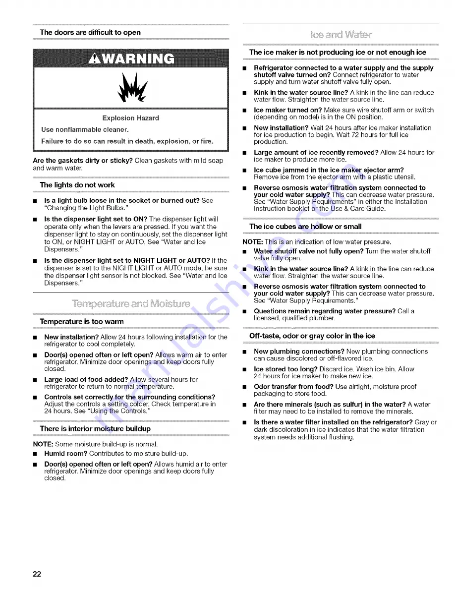 Kenmore Elite Side by Side Refrigerator Use & Care Manual Download Page 22