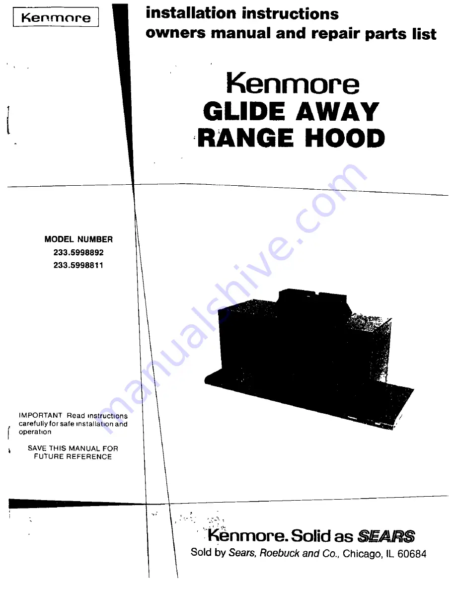 Kenmore GLIDE AWAY 233.5998811 Installation Instructions Download Page 1