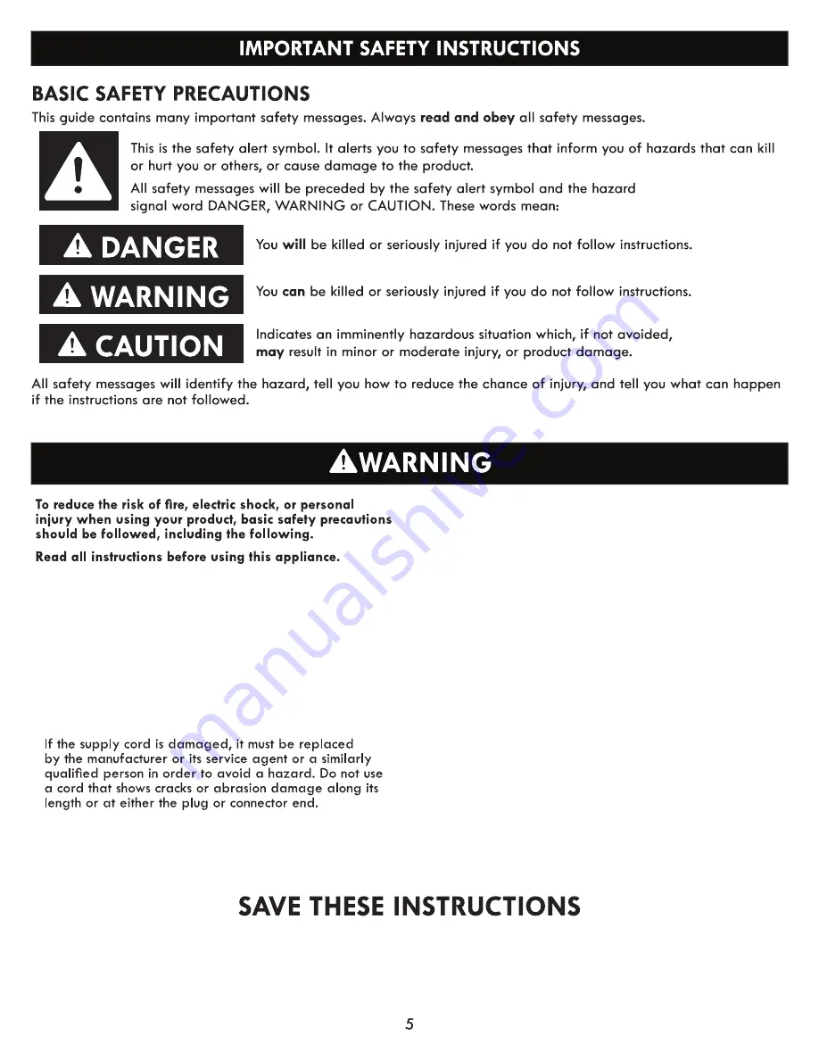 Kenmore Grab-N-Go 795.7033 Series Use & Care Manual Download Page 5