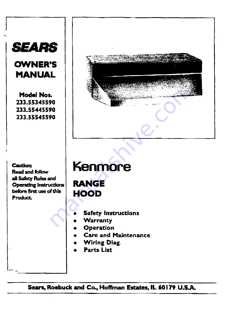 Kenmore KENMORE 233.5534559 Owner'S Manual Download Page 1