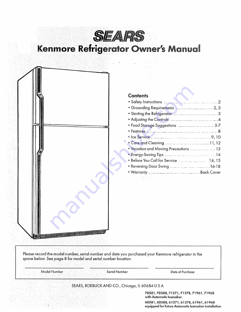 Kenmore KENMORE 60581 Owner'S Manual Download Page 1