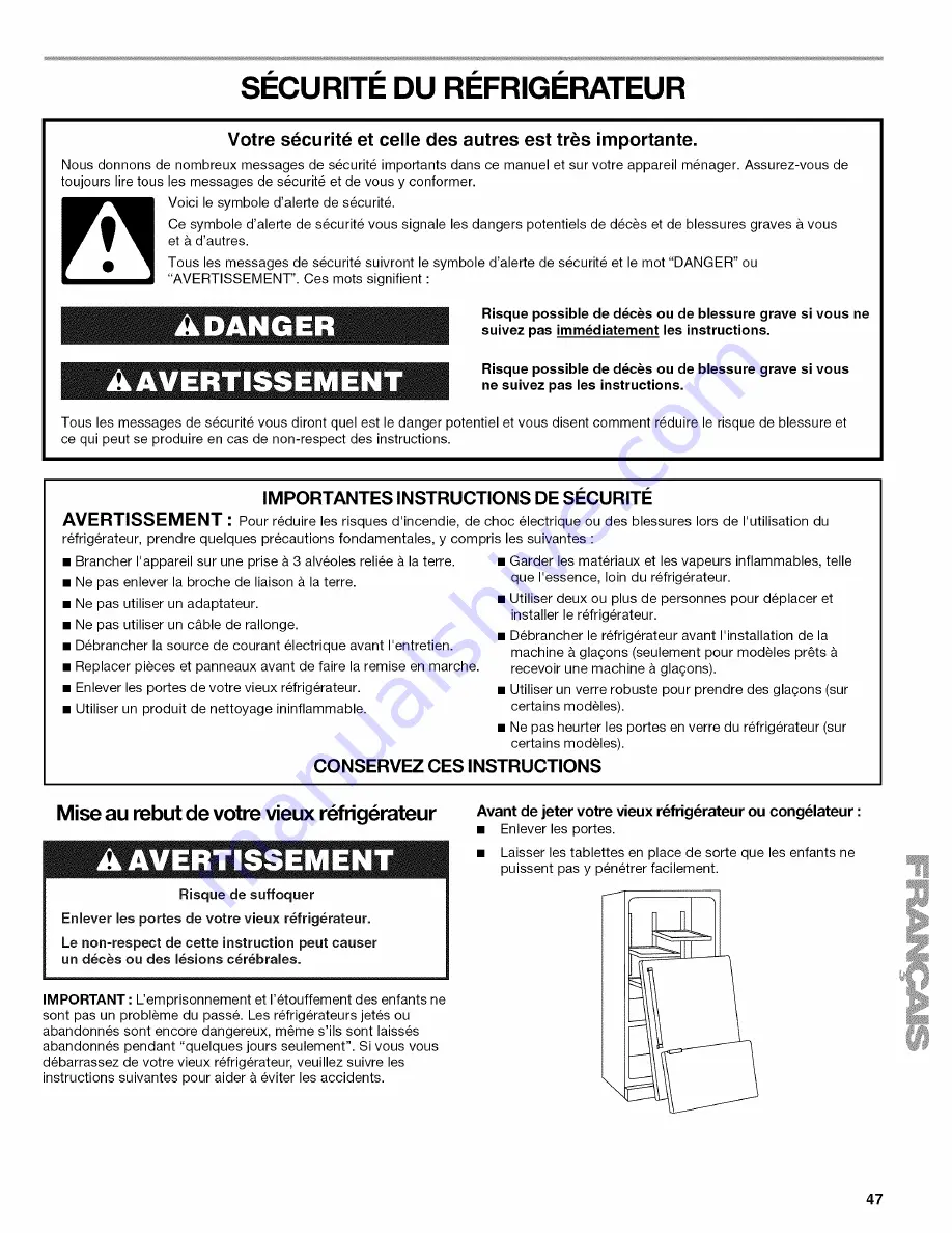 Kenmore Kenmore Bootom-Mount Refrigerator Use & Care Manual Download Page 47