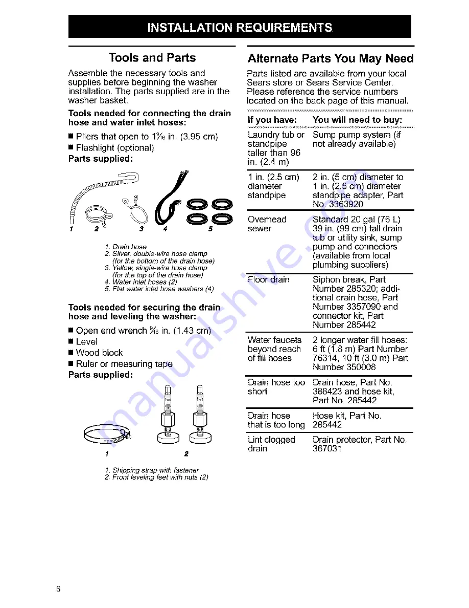 Kenmore Kenmore One-Speed Automatic Wa Owner'S Manual & Installation Instructions Download Page 6