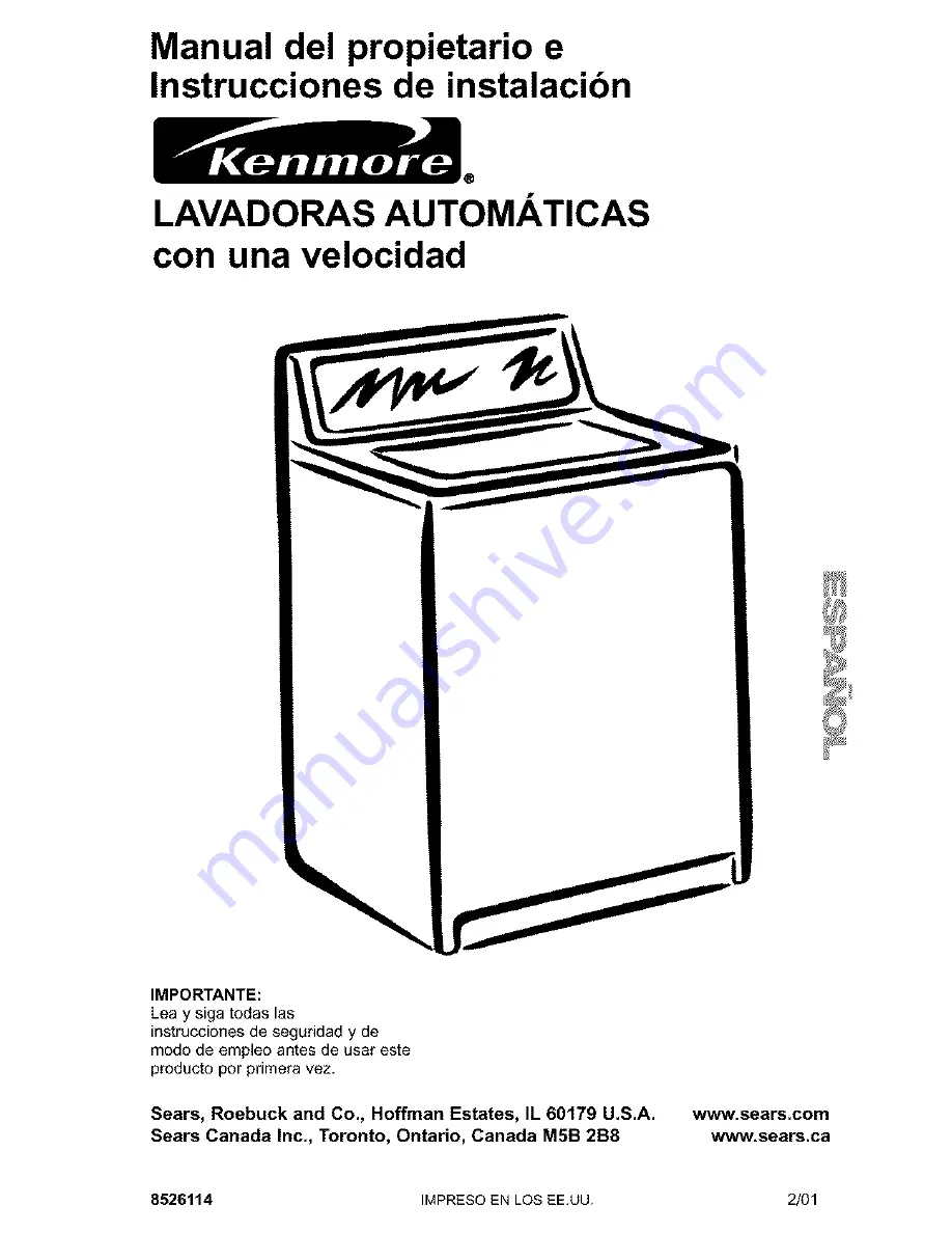 Kenmore Kenmore One-Speed Automatic Wa Owner'S Manual & Installation Instructions Download Page 29