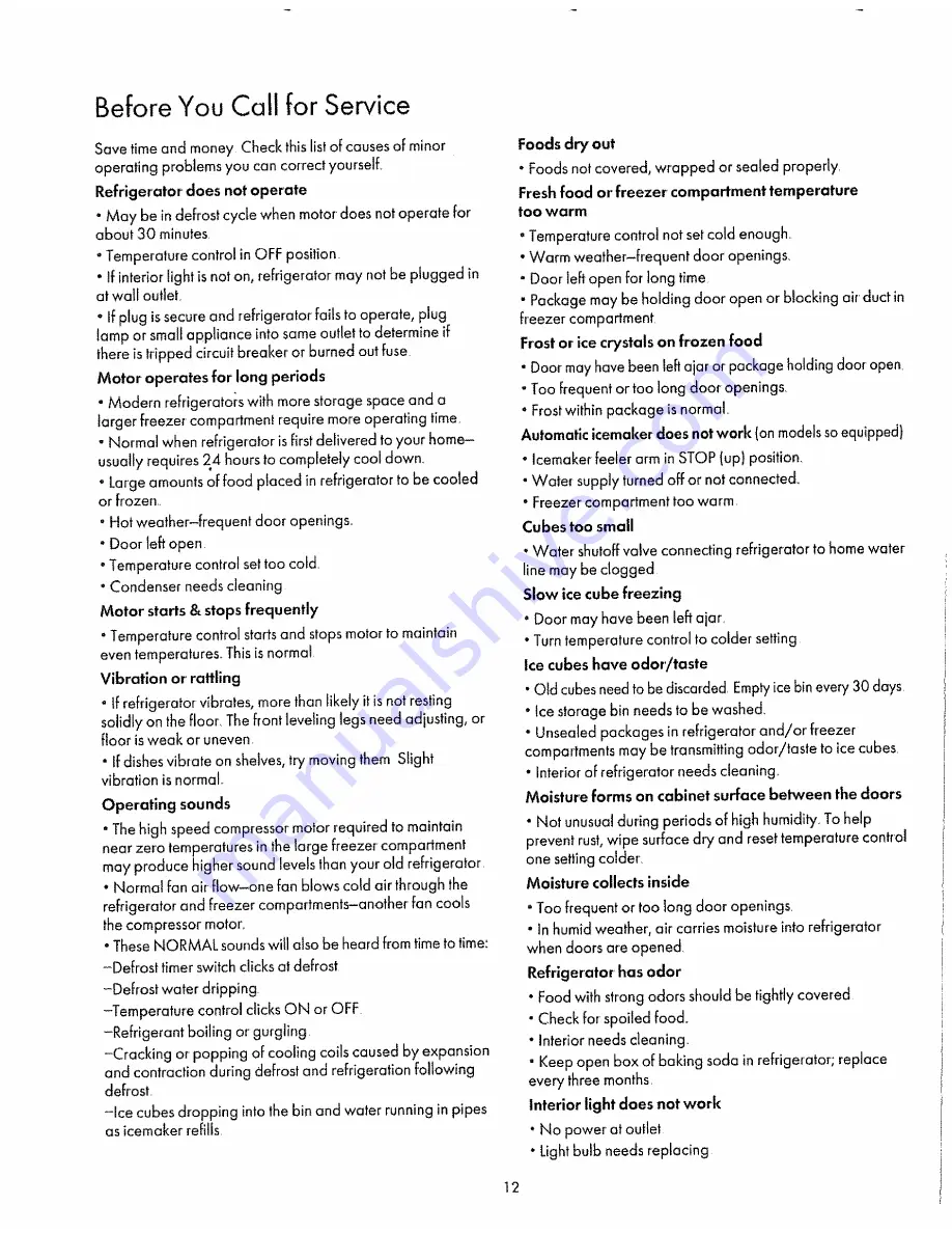 Kenmore Kenmore Refrigeratore Owner'S Manual Download Page 12